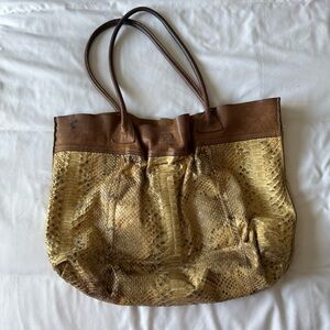 B. May Python Snakeskin Leather Tote Purse
